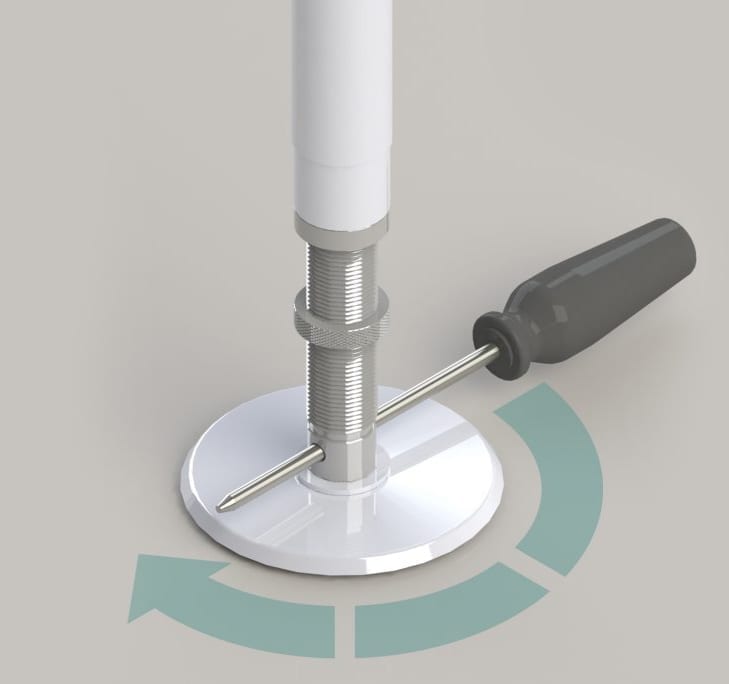 How the SuperPole is installed - turn the screw at the bottom of the pole. It expands between the floor and ceiling.