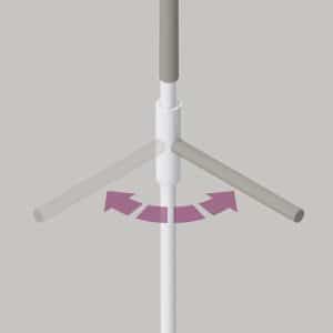 SPB-PivotLiftLock-single-grey Illustration shows how that SuperBar can move and lock into support every 45 degrees, all the way around the pole